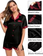 SWOMOG Couples Matching Pajama Set Silk Satin Short Sleeve Pjs Set Top and Shorts Sleepwear Soft Button-Down Loungewear - Image 4